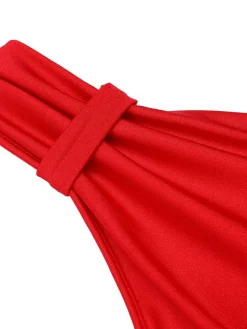 New Retro Stage 1940s V-Neck Solid One-piece Swimsuit Red