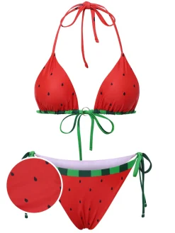 Hot Retro Stage 1960s Watermelon Bow Tie Bikini Set Red