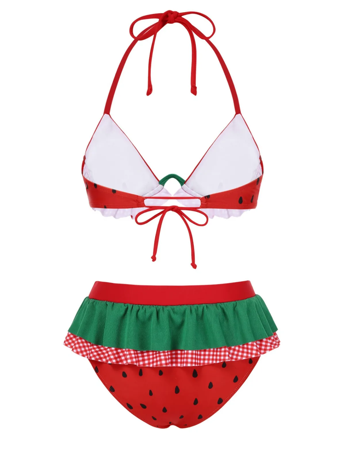 Hot Retro Stage 1950s Watermelon Ruffled Bikini Set Red