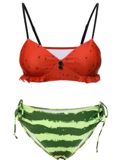Hot Retro Stage Red 1950s Watermelon Suspender Bikini Set Watermelon Red