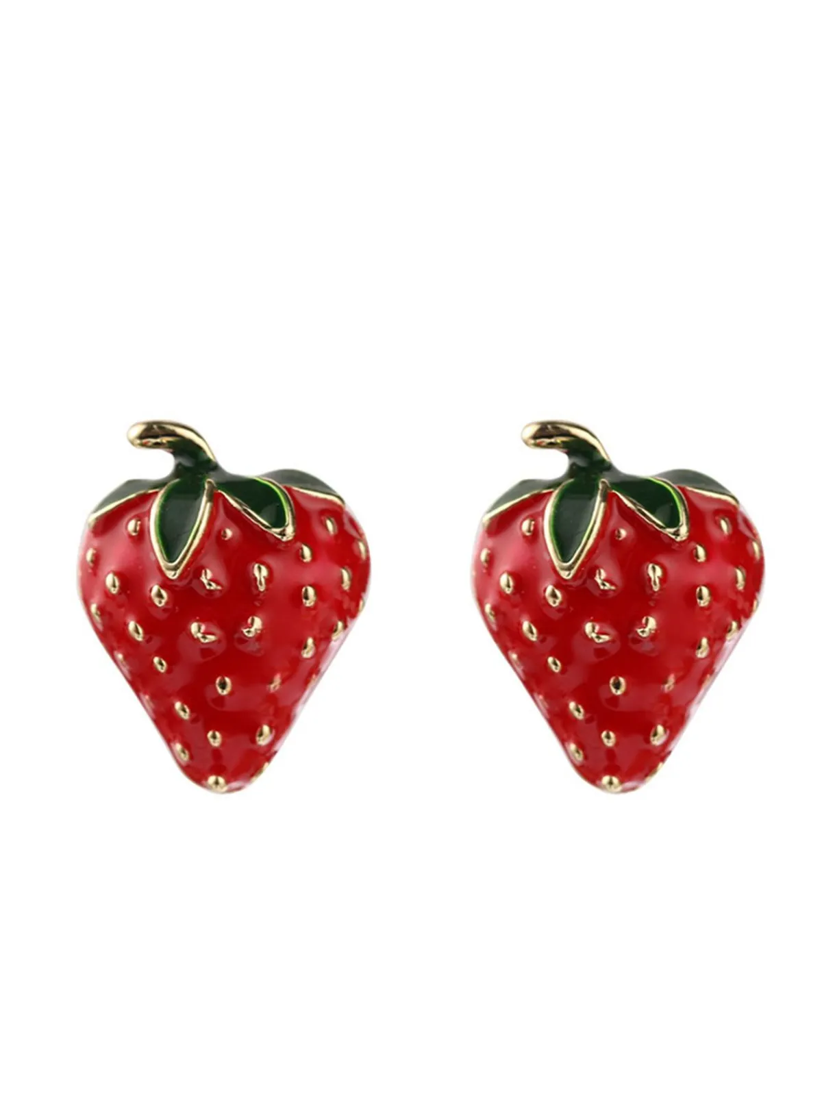 Clearance Retro Stage Red Strawberry Gold Accents Earrings