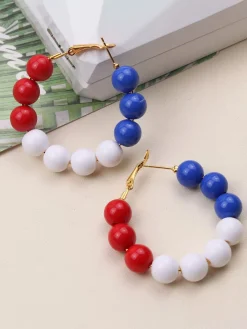 Sale Retro Stage Red White Blue Beaded Vintage Earrings