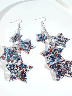 New Retro Stage Red White Blue Stars Dangle Earrings