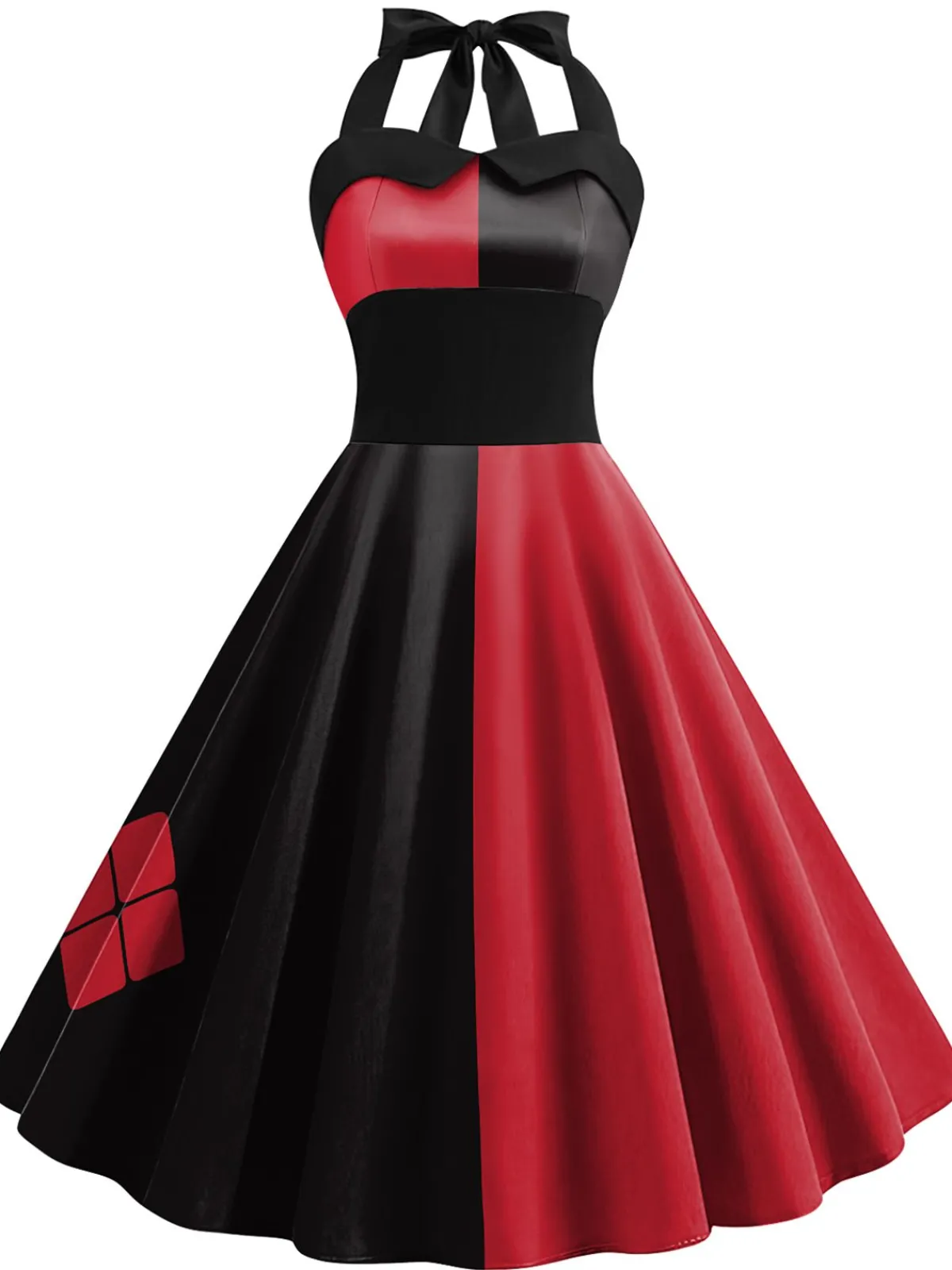 New Retro Stage &Black 1950s Solid Halter Dress Red