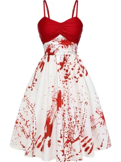 Clearance Retro Stage &White 1950s Halloween Blood Dress Red