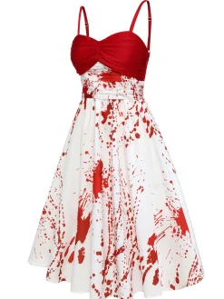Clearance Retro Stage &White 1950s Halloween Blood Dress Red