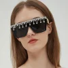 Fashion Retro Stage Retro Black Large Frame Diamond Sunglasses