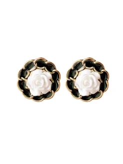 Sale Retro Stage Retro Black Shining Rose Earrings