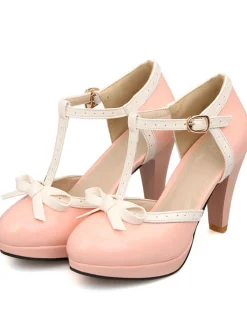 Discount Retro Stage Retro Bow Décor High Heel Shoes