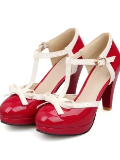 Discount Retro Stage Retro Bow Décor High Heel Shoes