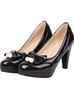 Discount Retro Stage Retro Bow Pearl High Heels Shoes