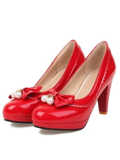Discount Retro Stage Retro Bow Pearl High Heels Shoes
