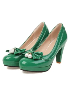 New Retro Stage Retro Bow Pearl High Heels Shoes