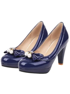 Outlet Retro Stage Retro Bow Pearl High Heels Shoes