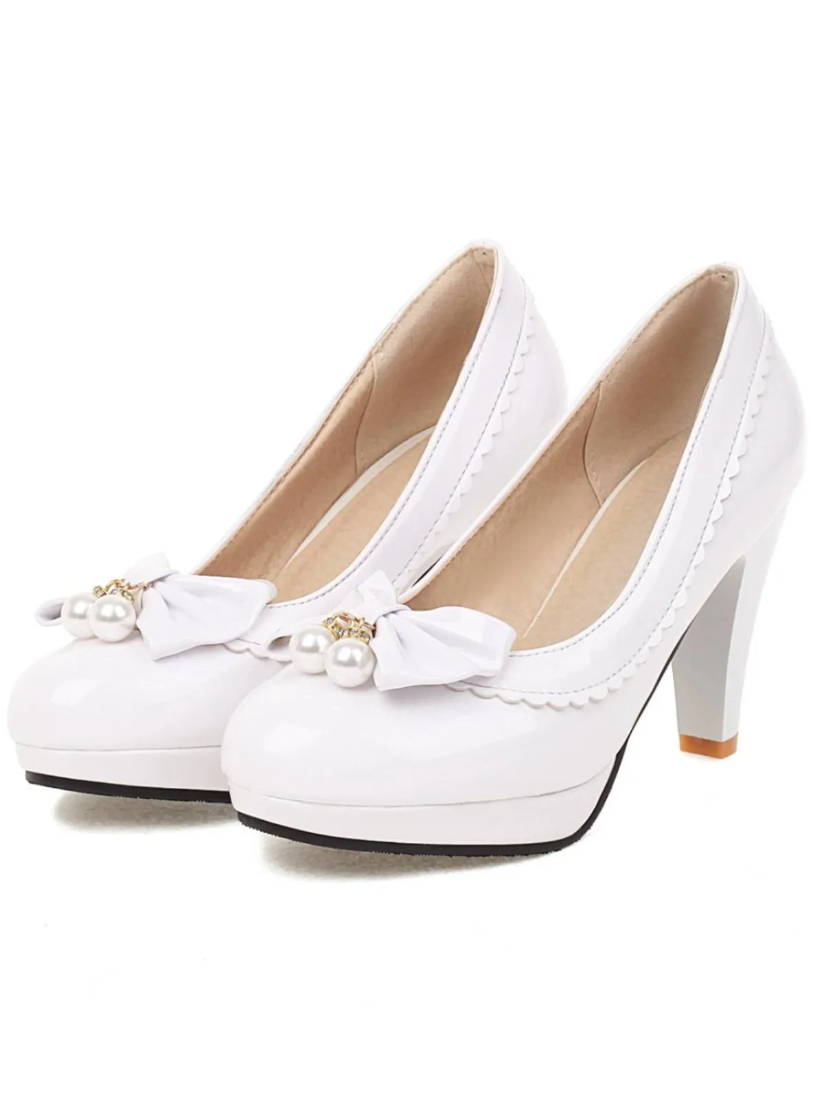 Outlet Retro Stage Retro Bow Pearl High Heels Shoes