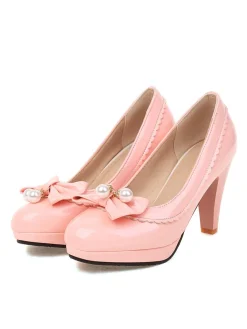 Outlet Retro Stage Retro Bow Pearl High Heels Shoes