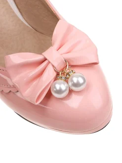 Online Retro Stage Retro Bow Pearl High Heels Shoes