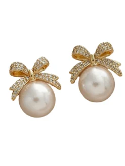Outlet Retro Stage Retro Bow Rhinestone Pearl Earrings