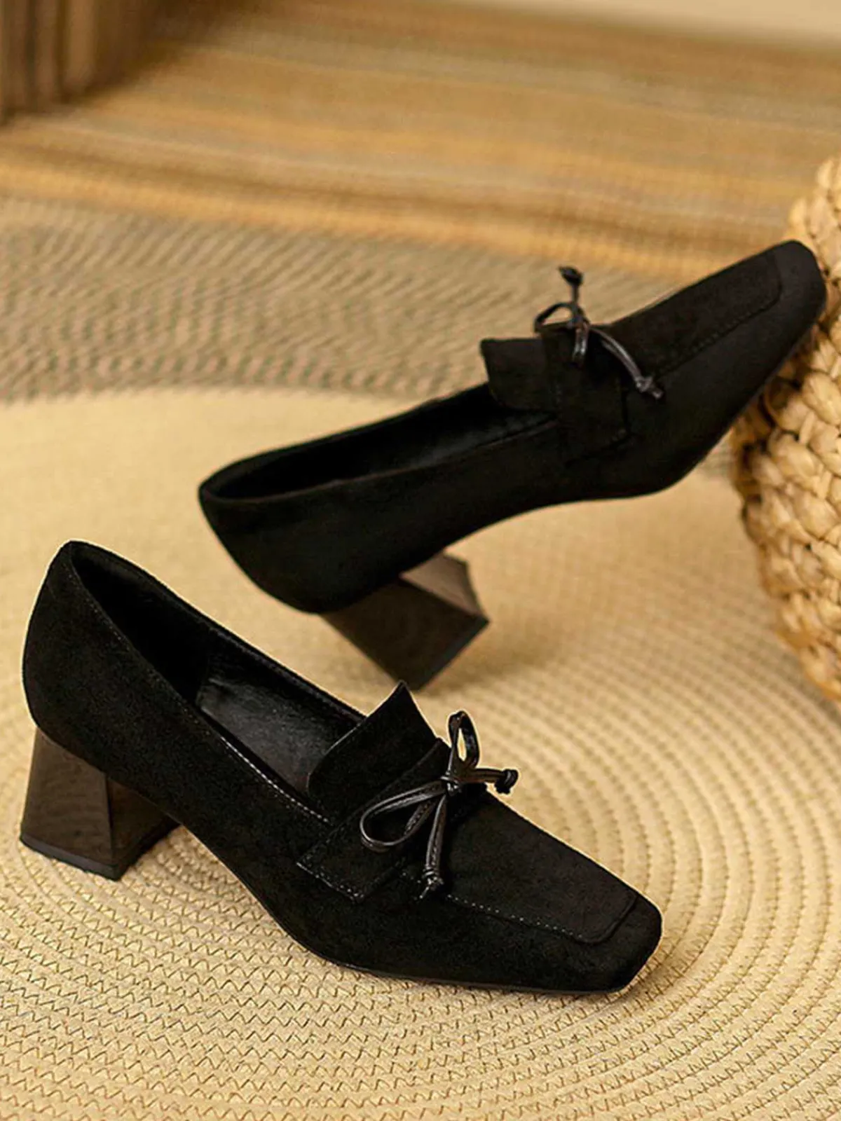 Outlet Retro Stage Retro Bow Square Toe High Heels Shoes