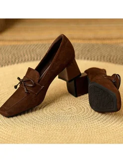 Outlet Retro Stage Retro Bow Square Toe High Heels Shoes