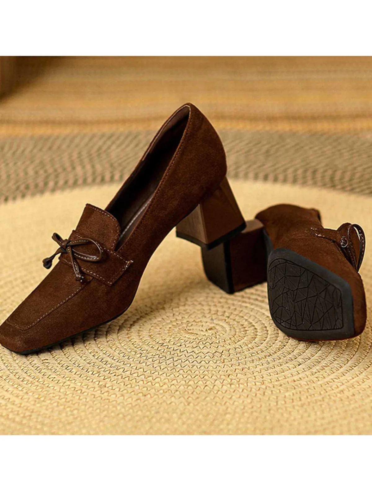 Outlet Retro Stage Retro Bow Square Toe High Heels Shoes