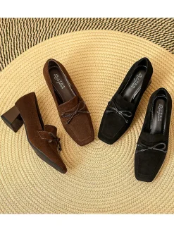 Outlet Retro Stage Retro Bow Square Toe High Heels Shoes