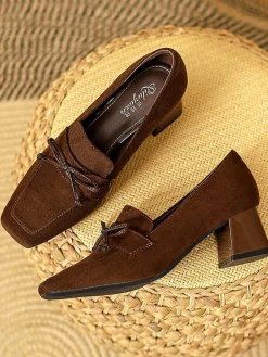 Outlet Retro Stage Retro Bow Square Toe High Heels Shoes