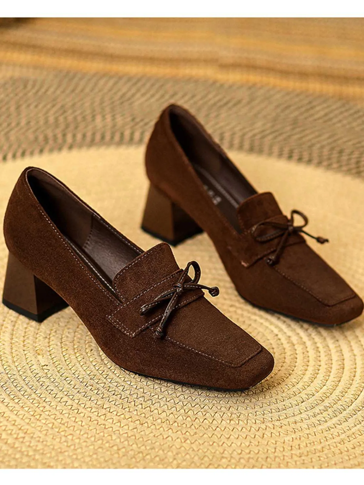 Outlet Retro Stage Retro Bow Square Toe High Heels Shoes