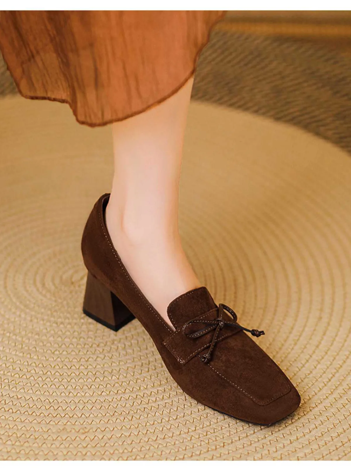 Outlet Retro Stage Retro Bow Square Toe High Heels Shoes