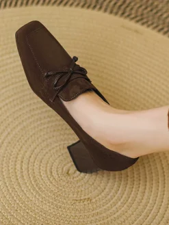 Outlet Retro Stage Retro Bow Square Toe High Heels Shoes