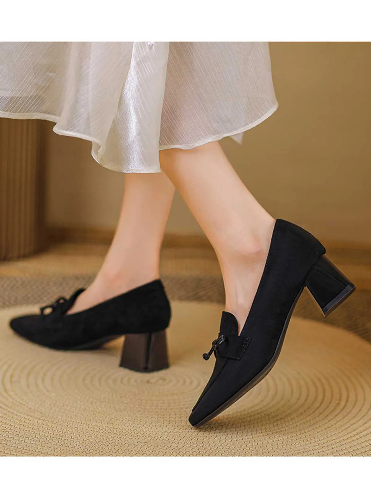 Outlet Retro Stage Retro Bow Square Toe High Heels Shoes