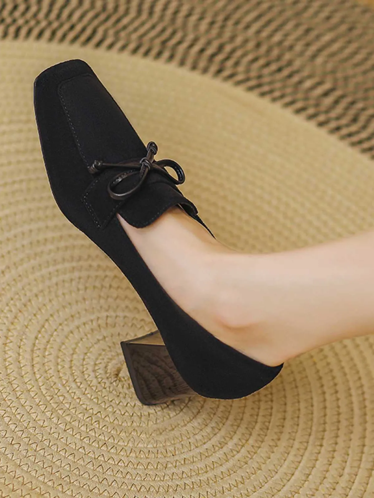 Outlet Retro Stage Retro Bow Square Toe High Heels Shoes