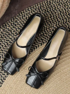 Sale Retro Stage Retro Bow Square Toe High Heel Shoes