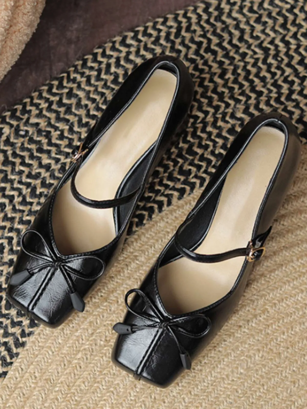 Sale Retro Stage Retro Bow Square Toe High Heel Shoes