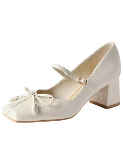 Sale Retro Stage Retro Bow Square Toe High Heel Shoes