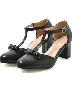 Discount Retro Stage Retro Bow T-strap Chunky Heels Shoes