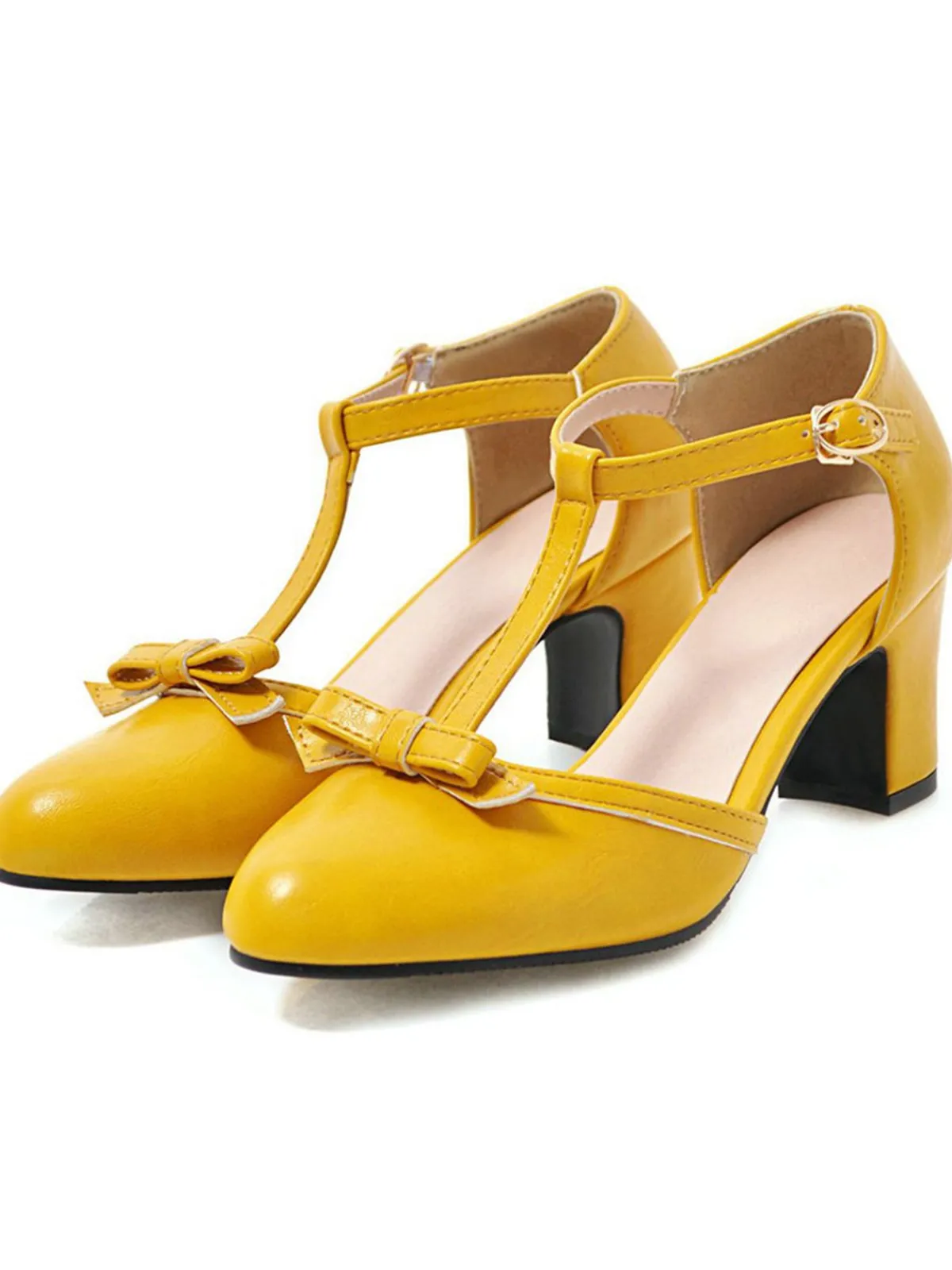 Discount Retro Stage Retro Bow T-strap Chunky Heels Shoes
