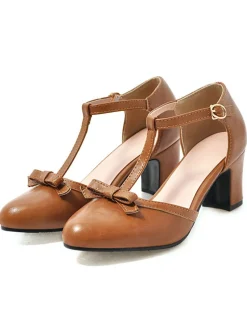 Discount Retro Stage Retro Bow T-strap Chunky Heels Shoes