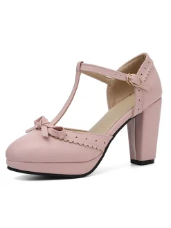 New Retro Stage Retro Bow T-Strap High Heels Shoes