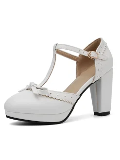 New Retro Stage Retro Bow T-Strap High Heels Shoes