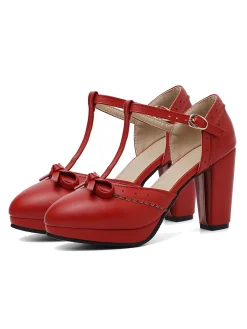 New Retro Stage Retro Bow T-Strap High Heels Shoes