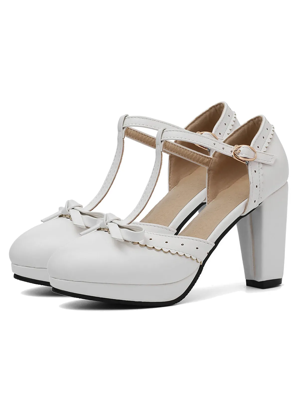 New Retro Stage Retro Bow T-Strap High Heels Shoes