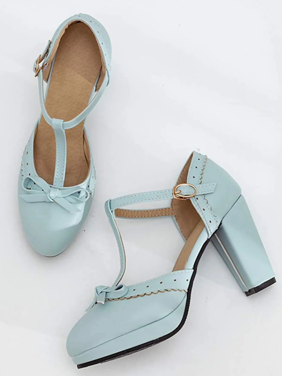 New Retro Stage Retro Bow T-Strap High Heels Shoes