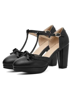 Fashion Retro Stage Retro Bow T-Strap High Heels Shoes