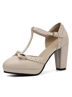 Fashion Retro Stage Retro Bow T-Strap High Heels Shoes