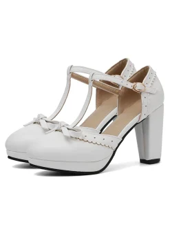 Fashion Retro Stage Retro Bow T-Strap High Heels Shoes