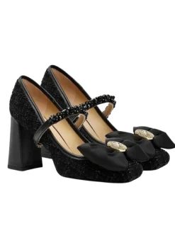 New Retro Stage Retro Bowknot Chunky Heels Mary Jane Shoes
