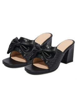 Sale Retro Stage Retro Bowknot Chunky Heels Sandals