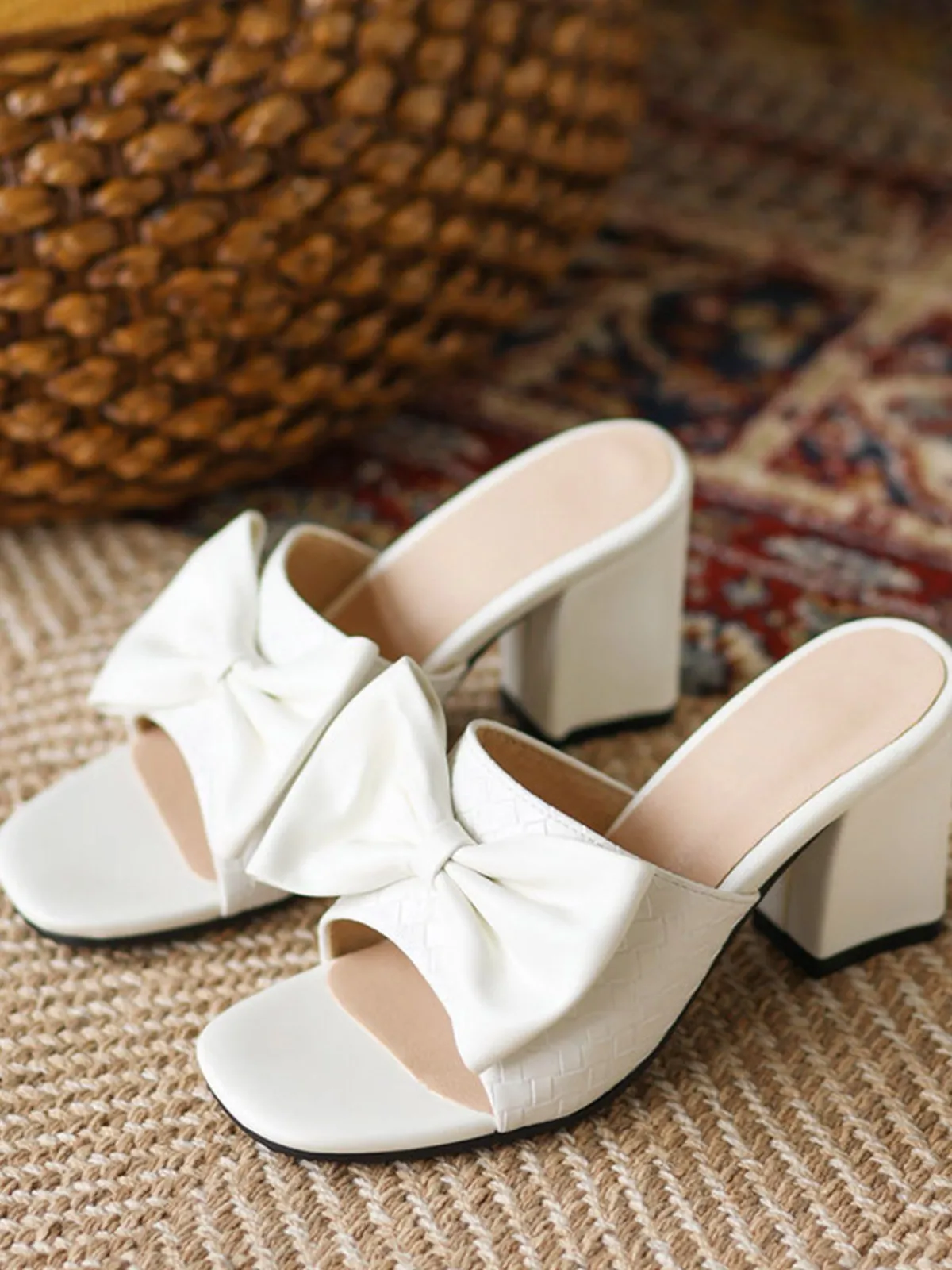 Sale Retro Stage Retro Bowknot Chunky Heels Sandals
