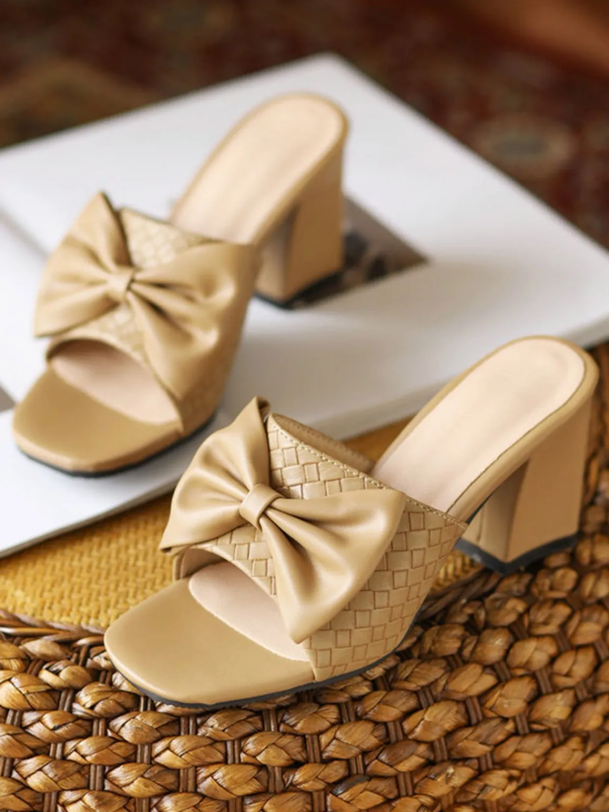 Sale Retro Stage Retro Bowknot Chunky Heels Sandals